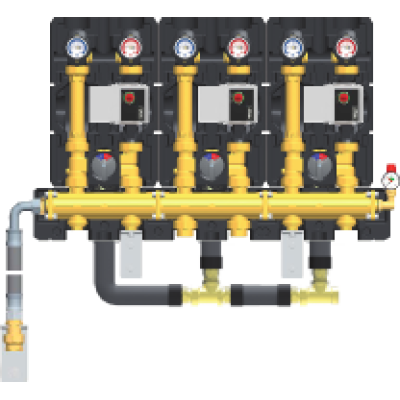 Groupe de 3 HeatBloC K35 avec collecteur modulaire - DN 25, avec servomoteurs (pilotage automatique de chaque circuit)