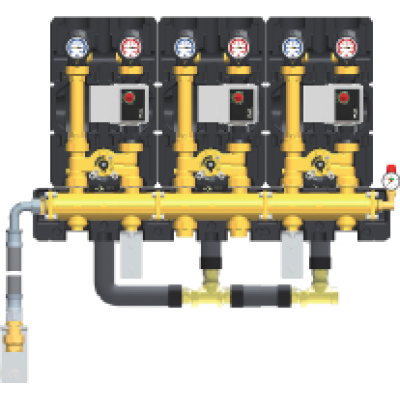 Groupe de 3 HeatBloC K35 avec collecteur modulaire - DN 25, SANS servomoteurs (pilotage manuel de chaque circuit)